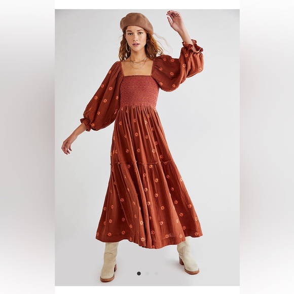 Free People Dahlia Embroidered Maxi Dress in Ginger Snap Combo - Picture 2 of 15